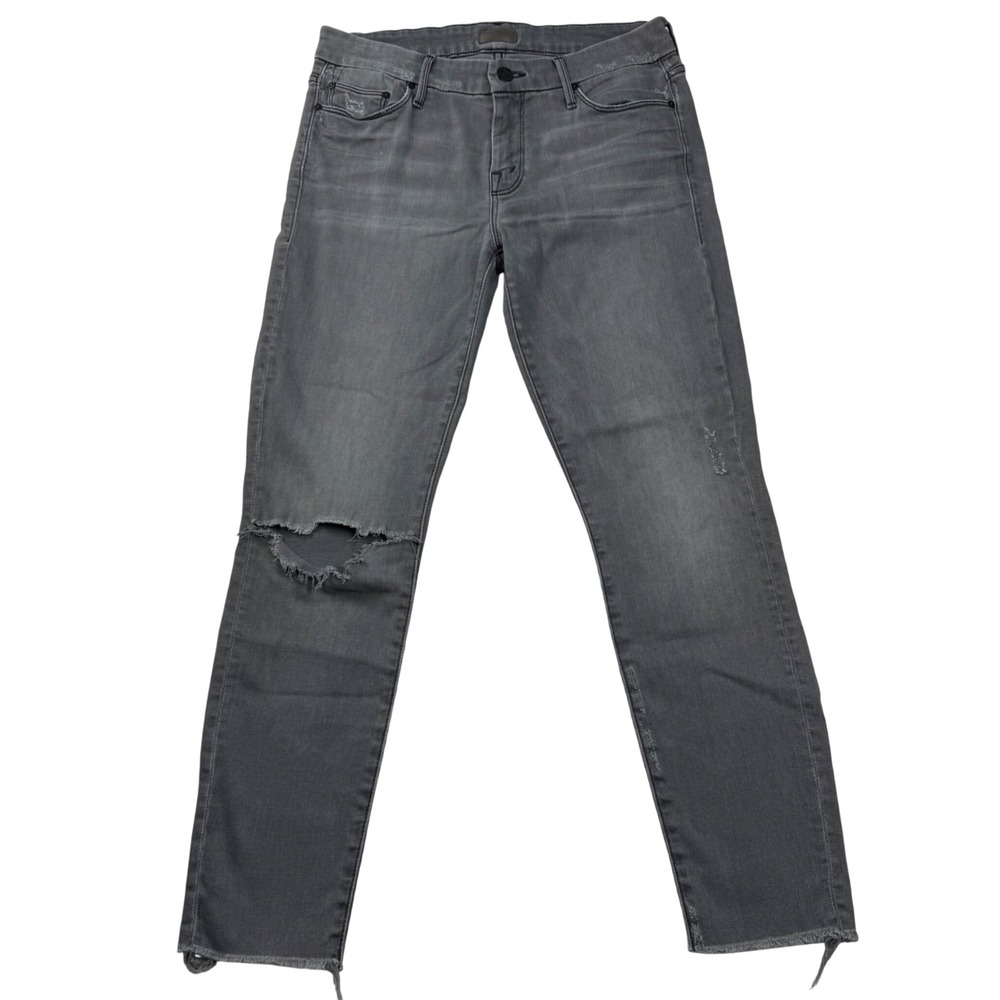 Mother Looker Ankle Fray Jeans Last Choice Saloon Grey Distressed Skinny Size 29
